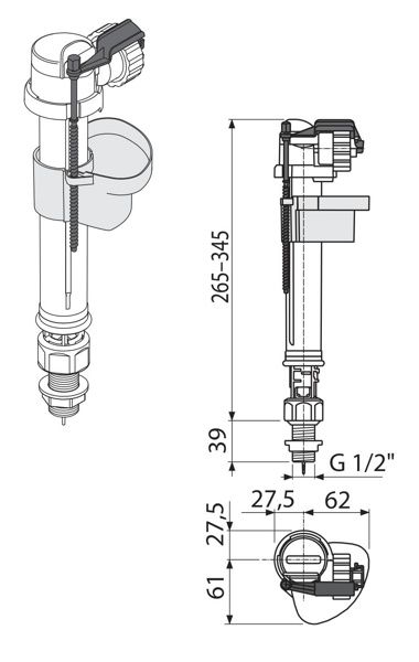 Впускной механизм с нижней подводкой AlcaPlast A17-1/2" (A17-1/2"-BL-01) фото-3