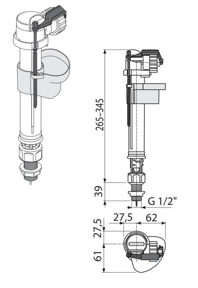 Впускной механизм с нижней подводкой AlcaPlast A18-1/2" (A18-1/2"-BL-01) фото-3