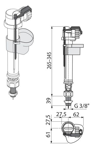 Впускной механизм с нижней подводкой AlcaPlast A18-3/8" (A18-3/8"-BL-01) фото-3