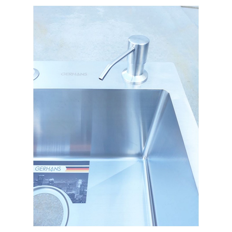 Дозатор для жидкого мыла врезной для мойки/умывальника Ledeme L405-1 (400 мл, верх-металл,цвет-сатин;колба-пластик) фото-4