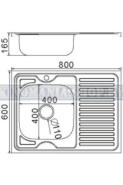 Мойка кухонная из нержавейки Frap F68060R (F66080R!)  (поверхность:глянец;монтаж:накладная;размеры:800х600х165мм;толщина:0,6мм;комплектация:сифон;сифон:3-1/2";чаша справа) фото-2