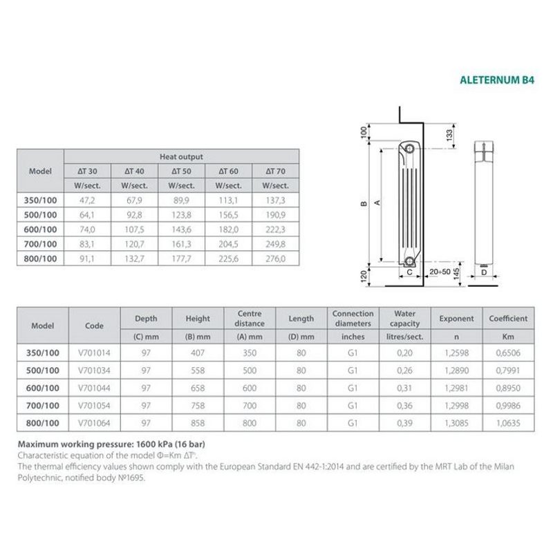 Радиатор аллюминиевый Fondital ALETERNUM B4 350/100 (V70101410)(10 секций) фото-2