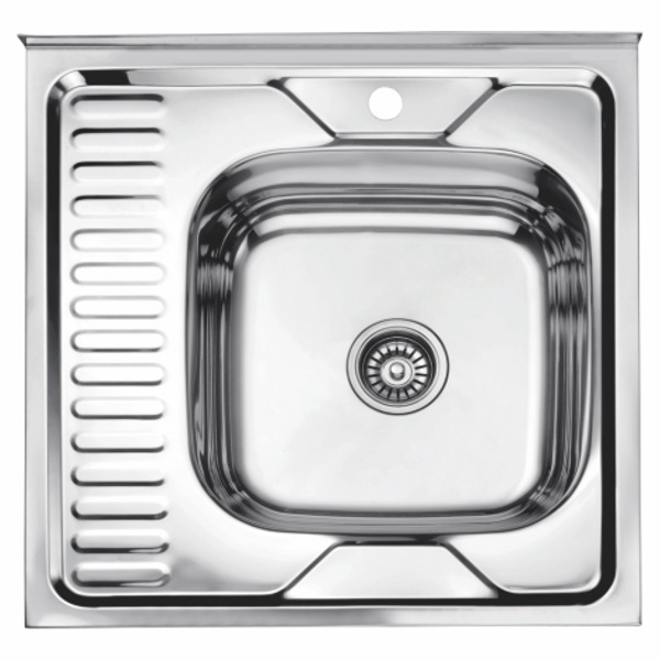 Мойка кухонная нержавейка Ledeme L96060-R (квадрат),(накладная),(правая:чаша справа,сушка слева),(600х600),(глянец),(0,8мм),(сифон)+Подарок (4 пластиковых крепления для накладной мойки)! - фото1
