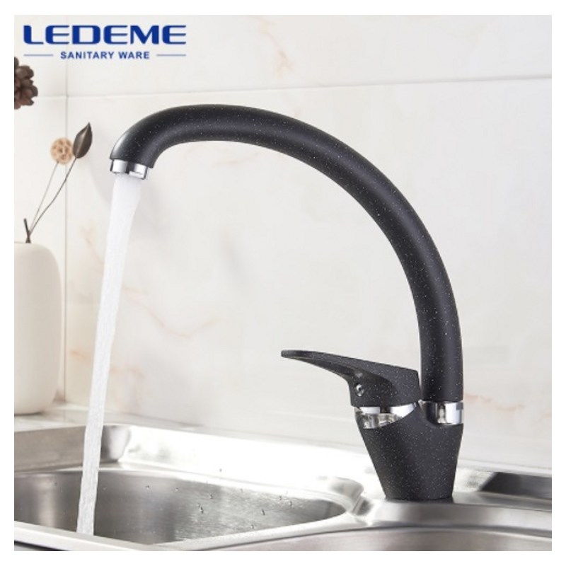 Смеситель для кухни Ledeme L5913F (черный+белая точка, шершавый, латунь,35мм) - фото1