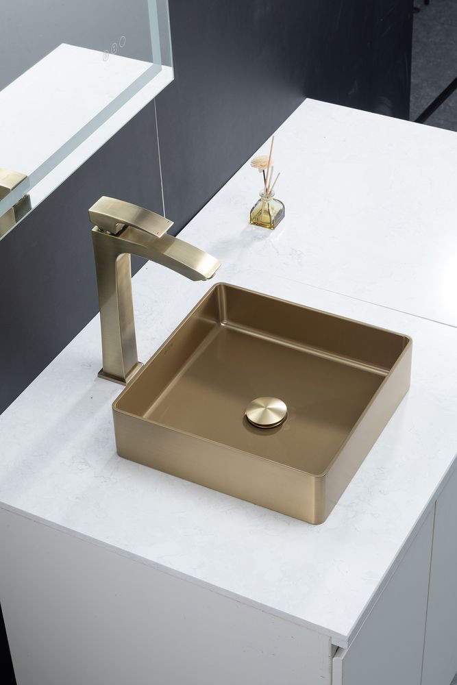 Раковина для ванной Gappo GX201-3 (прямоугол,на столеш.,нерж. сталь,золотой сатин,360*360*H100) - фото1