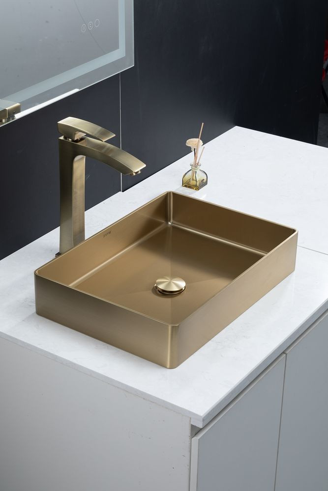 Раковина для ванной Gappo GX401-3 (прямоугол,на столеш.,нерж. сталь,золотой сатин,510*360*H100) - фото1