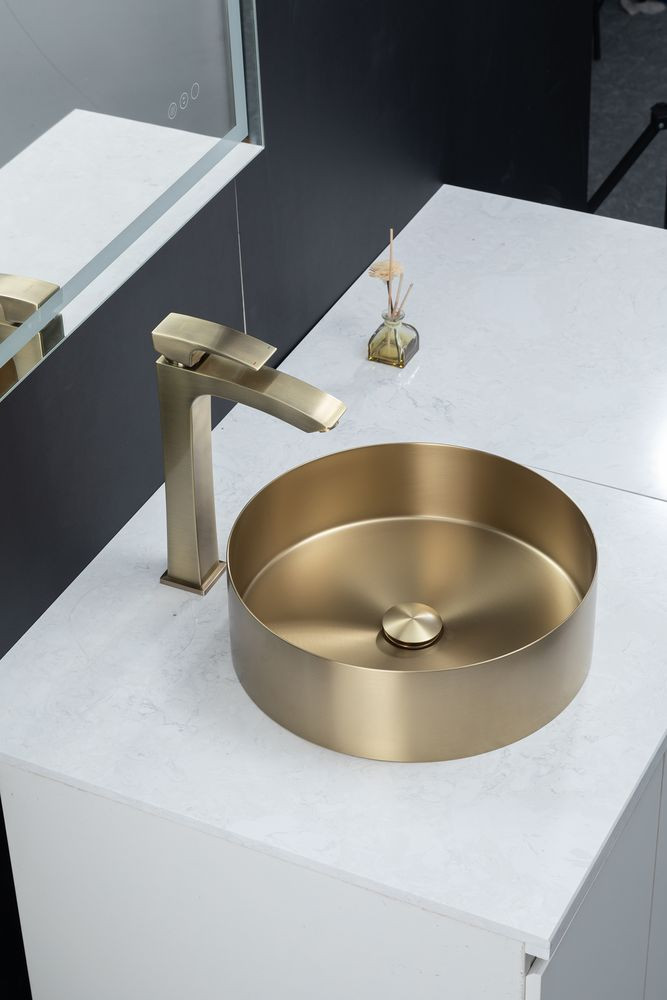 Раковина для ванной Gappo GX101-3 (круг.,на столеш., нерж. сталь, золотой сатин,D400*H125) - фото1