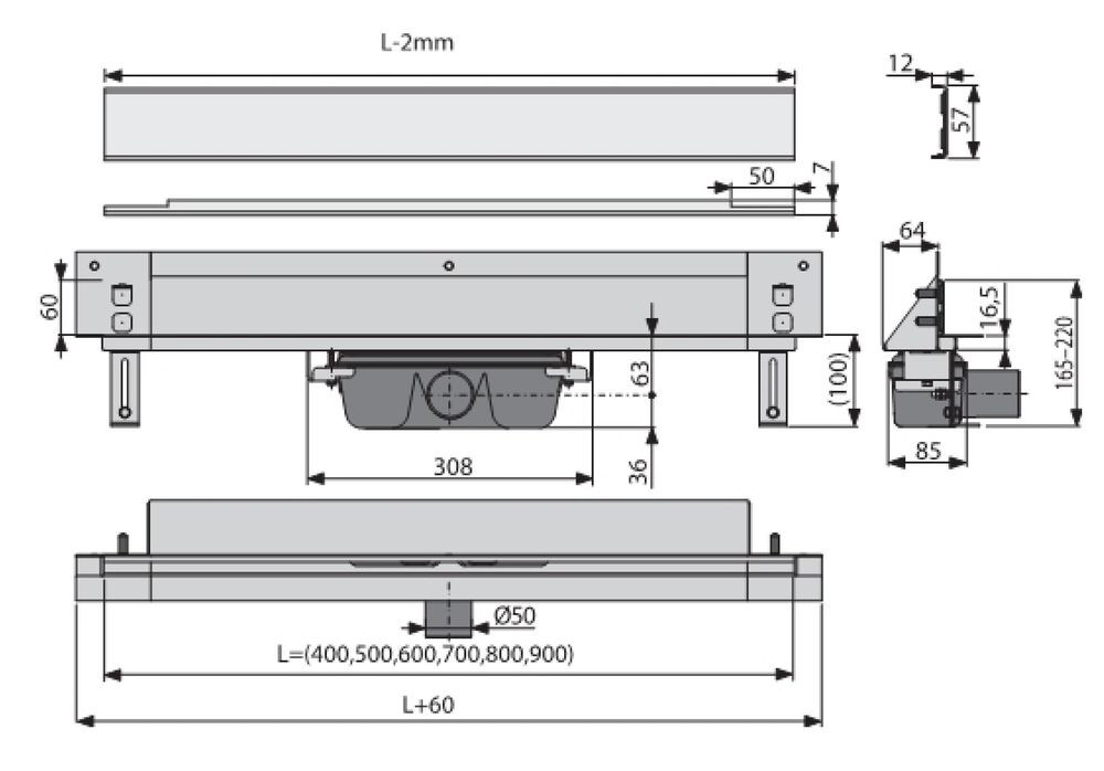 Душевой трап пристенный ZEISSLER BAD816002 Profi (комб. затвор,60см) фото-5