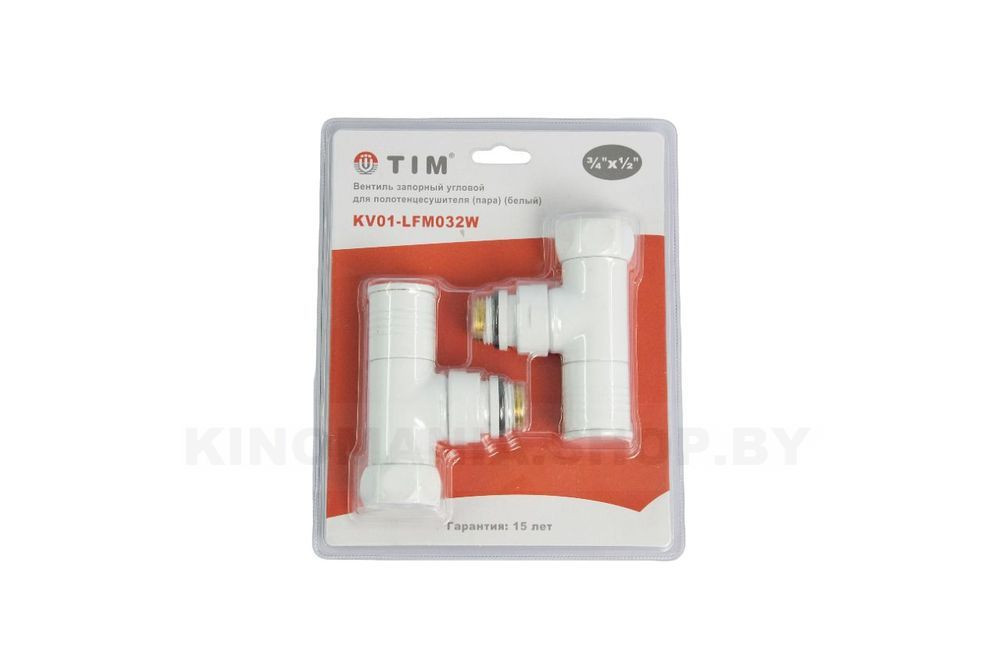 Вентиль запорный угловой для полотенцесушителя TIM KV01-LFM032W (3/4"-1/2",Г-Ш,2шт.,белый) - фото1