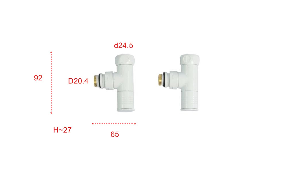 Вентиль запорный угловой для полотенцесушителя TIM KV01-LFM032W (3/4"-1/2",Г-Ш,2шт.,белый) - фото2