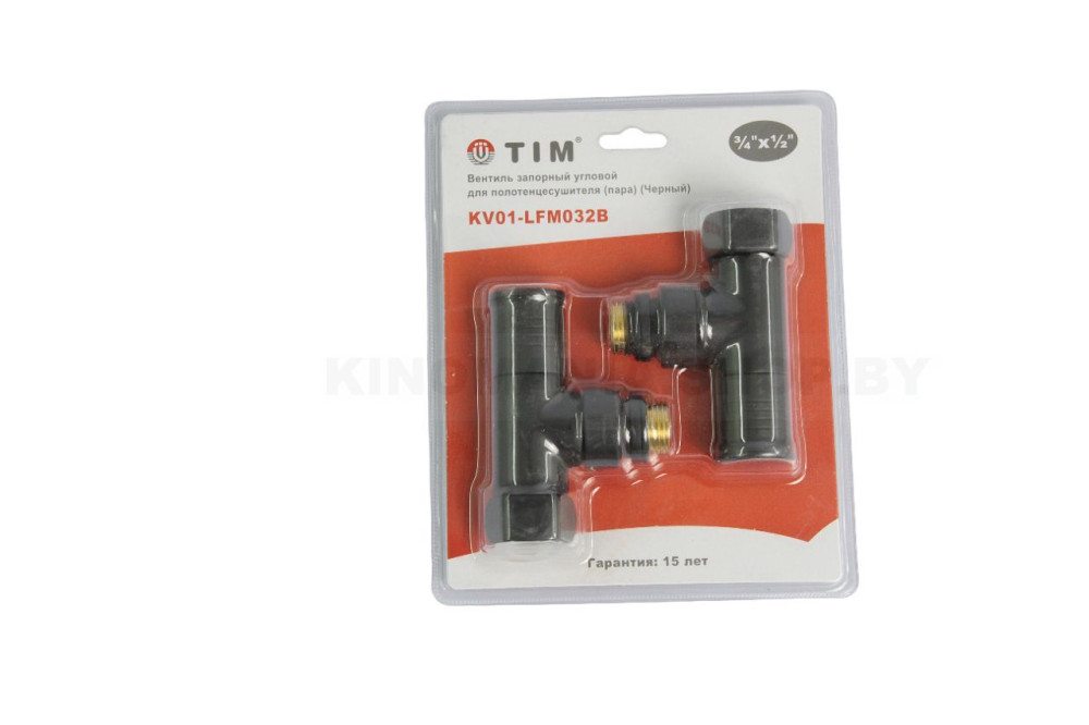 Вентиль запорный угловой для полотенцесушителя TIM KV01-LFM032B (3/4"-1/2",Г-Ш,2шт.,чёрный) - фото1