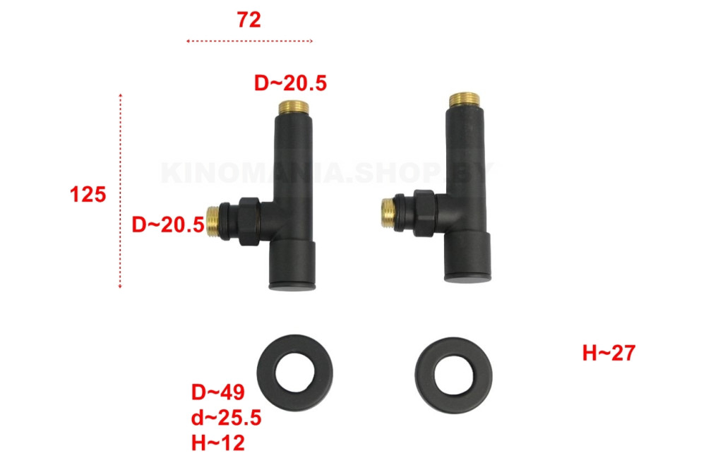 Вентиль запорный угловой для полотенцесушителя TIM KV01-LMM022B (1/2"-1/2",Ш-Ш,2шт.,чёрный) фото-7