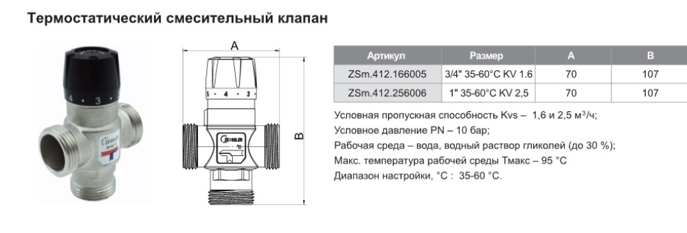 Термостатический смесительный клапан ZEISSLER Zsm.412.256006 - фото2