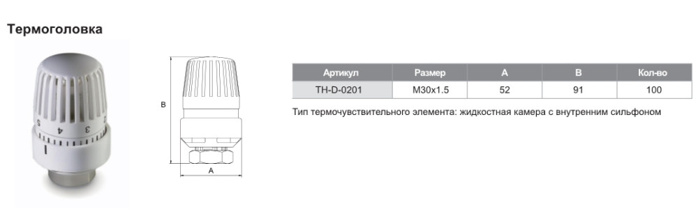 Термостатическая головка для радиатора Zeissler TH-D-0201 (M30*1.5) фото-3