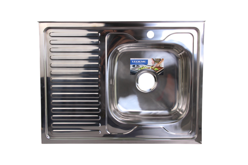 Мойка кухонная нержавейка Ledeme L98060-6R (прямоугольник),(накладная),(правая:чаша справа,сушка слева),(800х600),(глянец),(0,6мм),(сифон) - фото1 Мойка кухонная нержавейка Ledeme L98060-6R (прямоугольник),(накладная),(правая:чаша справа,сушка слева),(800х600),(глянец),(0,6мм),(сифон) - фото1