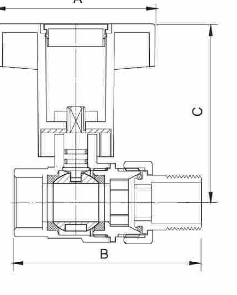 Кран шаровый с американкой с пластмассовым маховиком  ZEISSLER ZSv.201.0305N  (3/4",DN20) - фото2