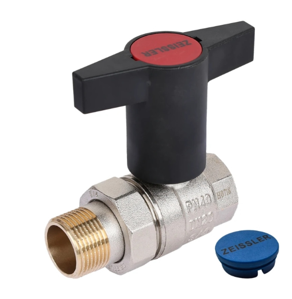 Кран шаровый с американкой с пластмассовым маховиком  ZEISSLER ZSv.201.0305N  (3/4",DN20) - фото1