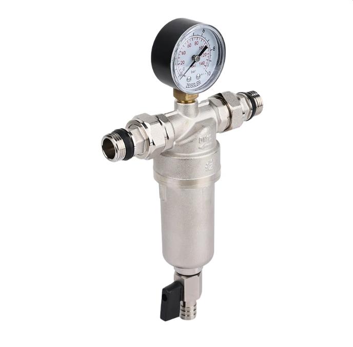 Самопромывной фильтр с манометром никелированный ZEISSLER ZRf.301.000104N (R=1/2" G=3/4") фото-2 Самопромывной фильтр с манометром никелированный ZEISSLER ZRf.301.000104N (R=1/2" G=3/4") фото-2