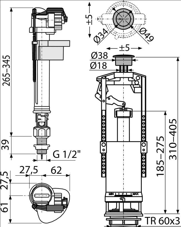 Выпускной комплект для унитаза со stop кнопкой Alca SA2000SK 1/2" CHROM фото-2 Выпускной комплект для унитаза со stop кнопкой Alca SA2000SK 1/2" CHROM фото-2