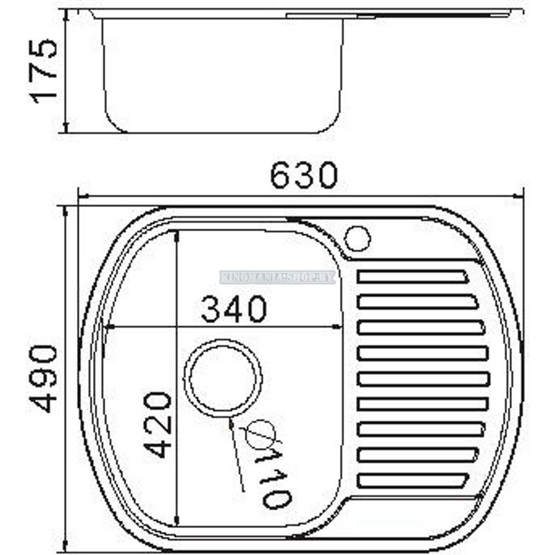 Мойка кухонная из нержавейки Frap FS64963 (поверхность:матовая;монтаж:врезная;размеры:630х490х175мм;толщина:0,6мм;комплектация:сифон,крепление,уплотнитель;сифон:3-1/2";чаша:справа или слева) фото-2