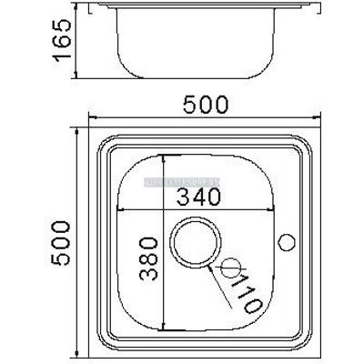 Мойка кухонная из нержавейки Frap F65050 (поверхность:глянец;монтаж:накладная;размеры:500х500х165мм;толщина:0,6мм;комплектация:сифон;сифон:3-1/2") фото-2