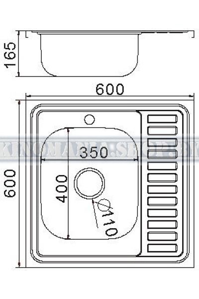 Мойка кухонная из нержавейки Frap F66060R (поверхность:глянец;монтаж:накладная;размеры:600х600х165мм;толщина:0,6мм;комплектация:сифон;сифон:3-1/2";чаша справа) - фото2