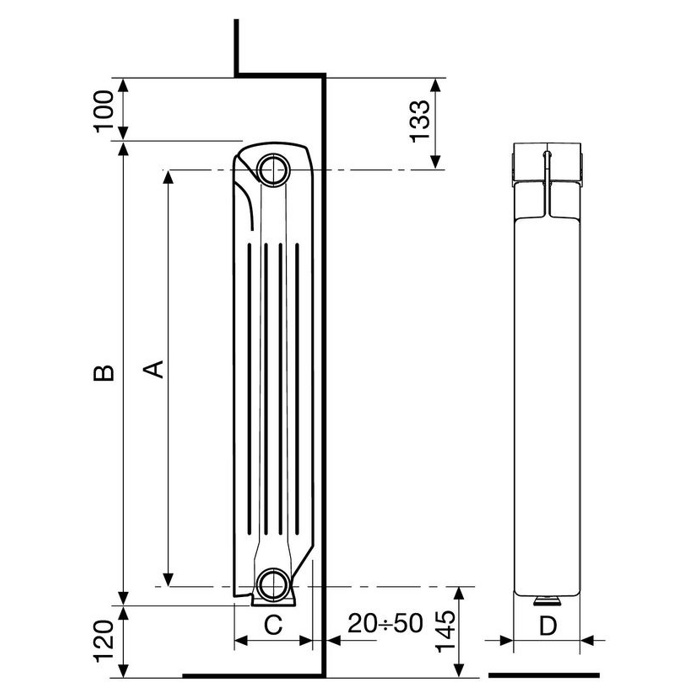 Радиатор биметаллический Fondital BM ALUSTAL 500/100 (V90103406)(6 секций) фото-2