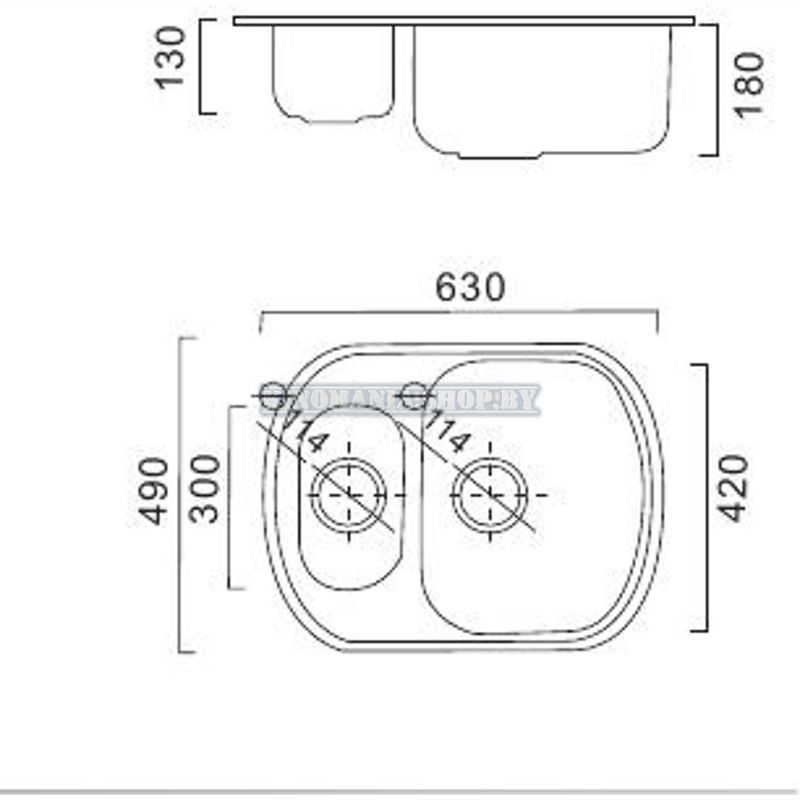 Мойка кухонная нержавейка FRAP FD4963T (декор ),(врезная),(630*490*180),(перелив),(0,8мм),(сифон,крепление,уплотнитель) - фото2