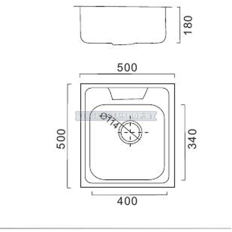 Мойка кухонная нержавейка Frap FD5050 (декор ),(прямоугольник),(накладная),(500*500*180),(перелив),(0,8мм),(сифон) - фото2