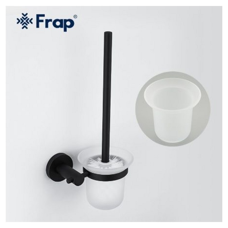 Ёршик туалетный настенный Frap F30210 (нерж.+стекло,чёрный+матовый) - фото1