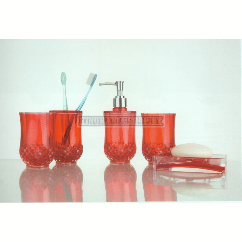 Набор пластиковых аксессуаров для ванной комнаты Ledeme L421-1 (красный) - фото2