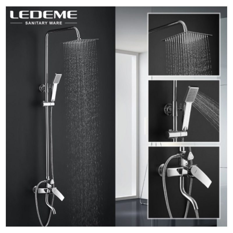 Душевая система Ledeme L2443 (смес. с изливо,силумин, метал. троп.душ, хром, высота 100см)