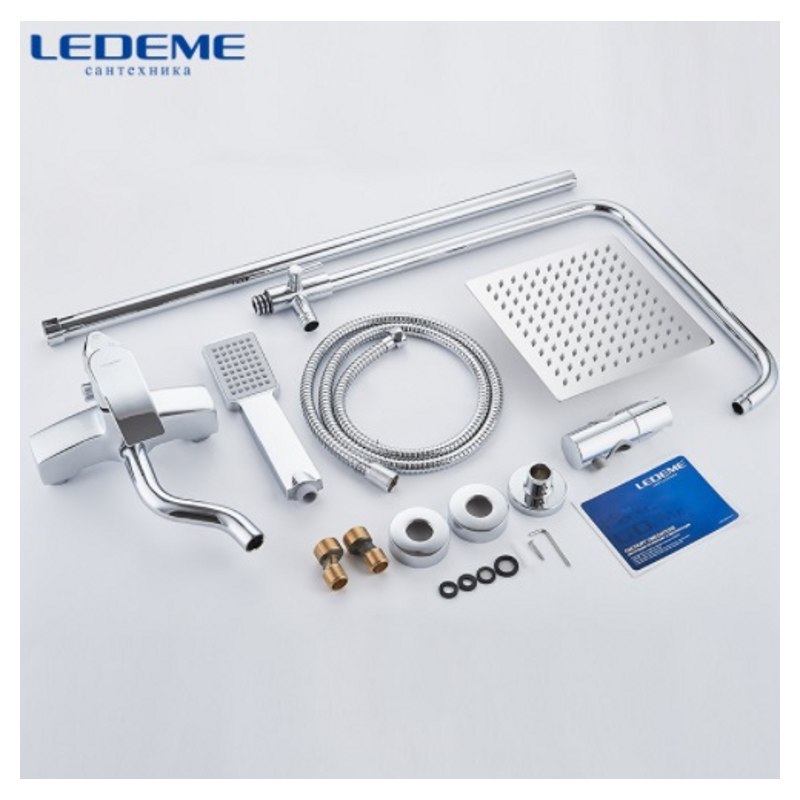 Душевая система Ledeme L2443 (смес. с изливо,силумин, метал. троп.душ, хром, высота 100см) фото-3
