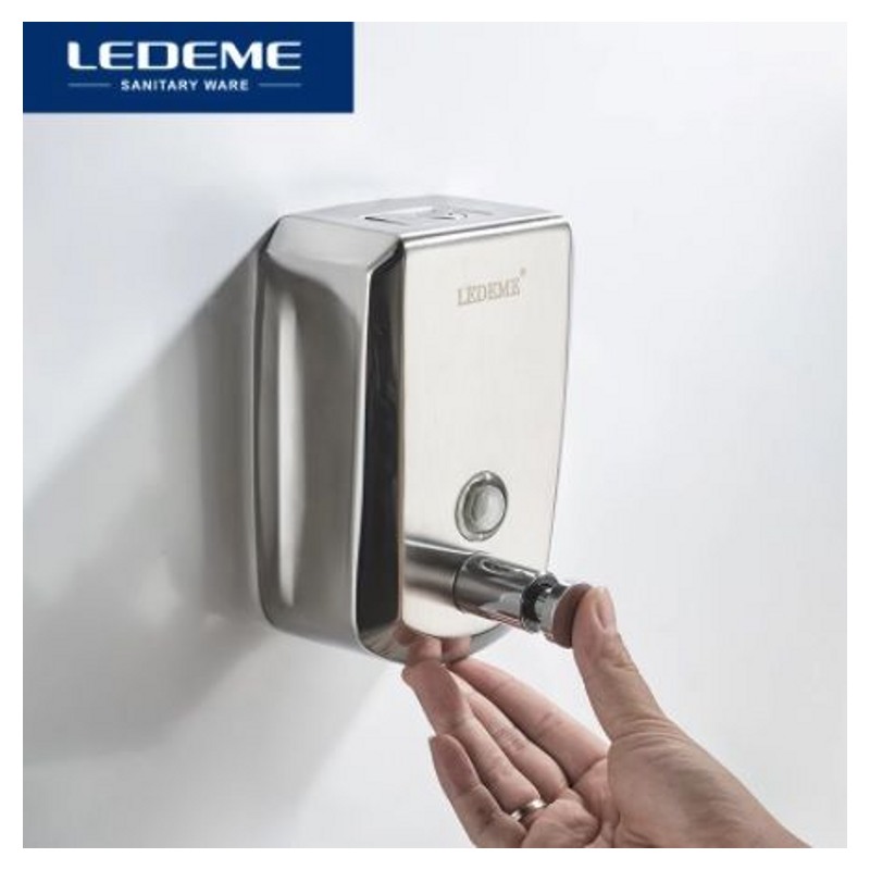 Дозатор для жидкого мыла Ledeme L404 (металл, сатин, настенный, 500мл )
