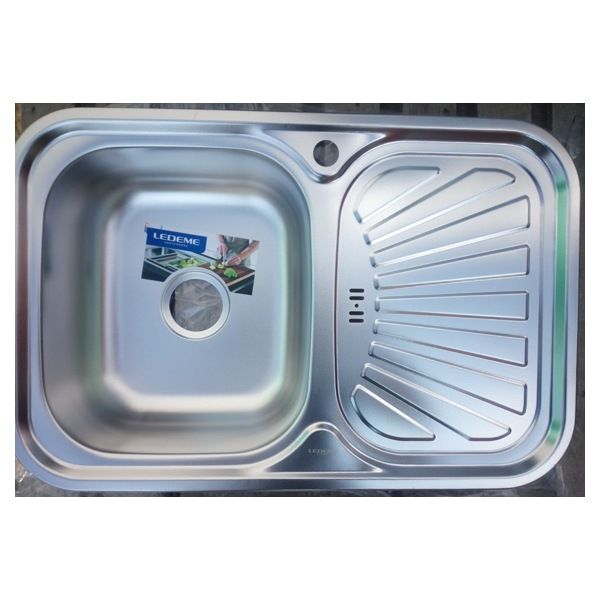 Мойка кухонная нержавейка Ledeme L67549-6L (прямоугольник),(врезная),(левая:чаша слева,сушка справа),(750*490x170),(декор ),(0,6мм),(сифон,крепление,уплотнитель) - фото1