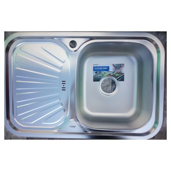 Мойка кухонная нержавейка Ledeme L67549-R (прямоугольник),(врезная),(правая:чаша справа,сушка слева),(750*490),(декор ),(0,8мм),(сифон,крепление,уплотнитель) - фото1