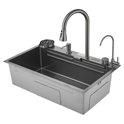 Многофункциональная кухонная мойка Savol S-SC002Q (75*46см,декор сота,графит) - фото