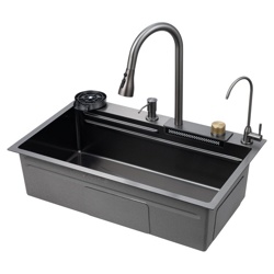 Многофункциональная кухонная мойка Savol S-SC003Q (75*46см,декор сота,графит) - фото