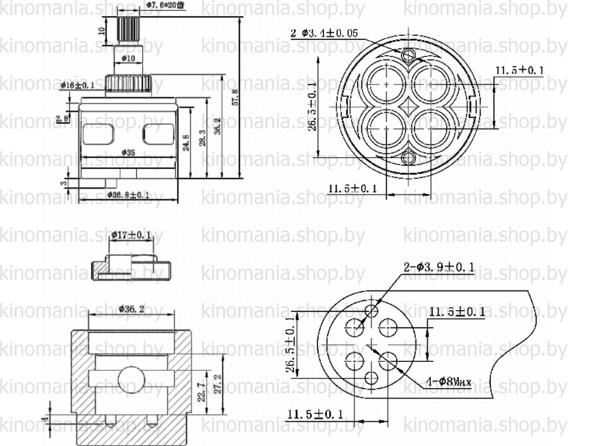 Картридж керамический в переключатель Vitovt D35-4-101 (D35мм,4 отв.) фото-5